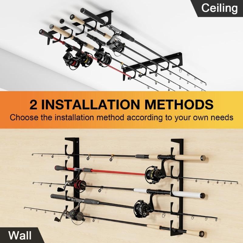 Horizontal 5-Rod Fishing Rod Holder Wall Ceiling Storage Rack Wall Mounted Fishing Poles Rack Easy Installation