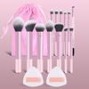 13Pcs Professional Double-ended Soft Synthetic Makeup Brushes Kit Metal+Plastic Handle Pink Pouch Powder Set