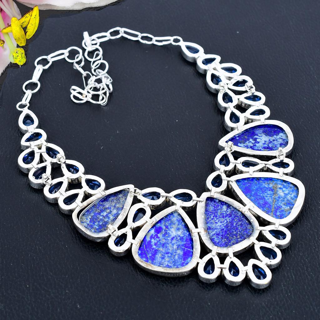 Lapis Lazuli, Blue Topaz Gemstone 925 Sterling Silver Jewelry Necklace 18" KG-1831