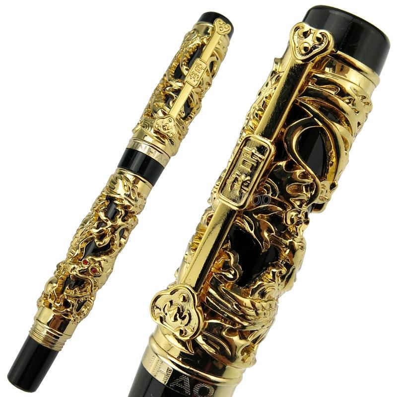 Jinhao Vintage Intaglio Metallico Goffratura Drago e Fenice Pennino Medio Pennino Pesante Penna Stilografica Nobile Ufficio Scuola