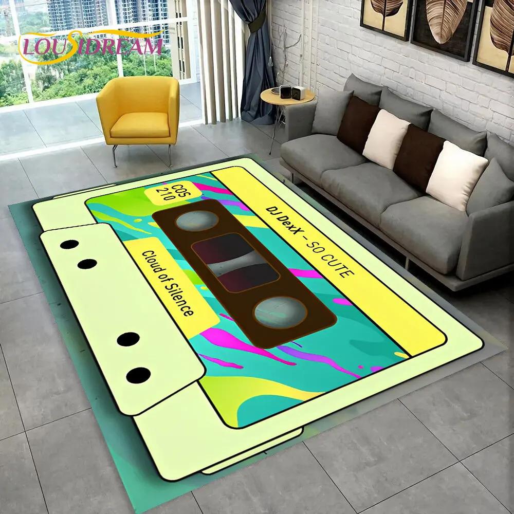 Alfombra de Área Grande con Patrón de Cinta de Cassette de Música Retro, Alfombra para Sala de Estar, Dormitorio, Sofá, Felpudo Decorativo, Felpudo Antideslizante