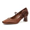 6408 High Heels Women's Thick Heels Women's 2025 New Square Head Mary Jane Shoes French Light Mouth Flower Single Shoes