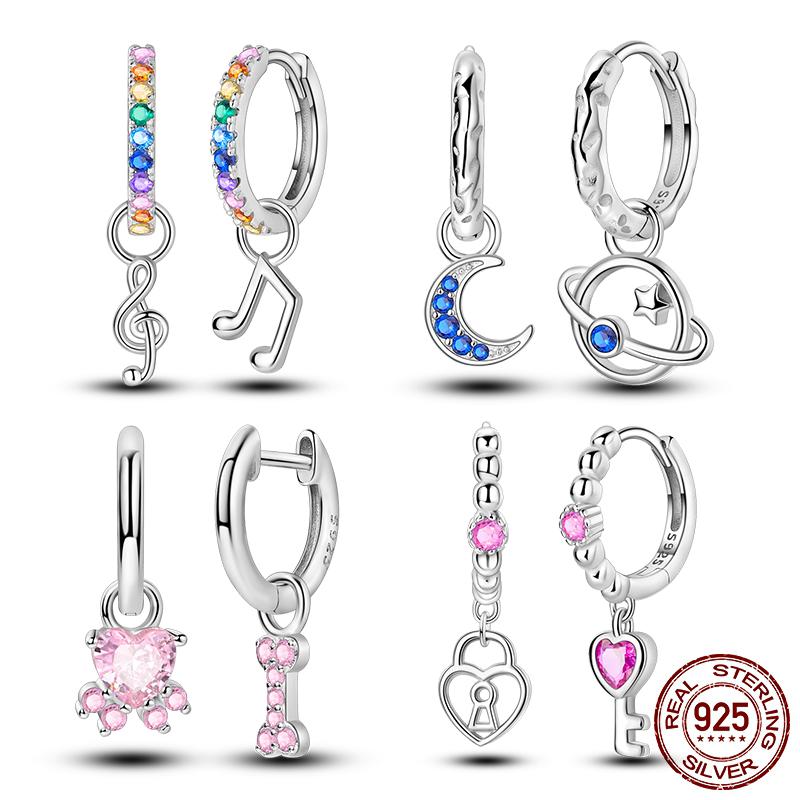 100% Copper Music Notation Earring Zircon Love Lock Hoop Earring For Women Fashion Girl Party Jewelry Gifts