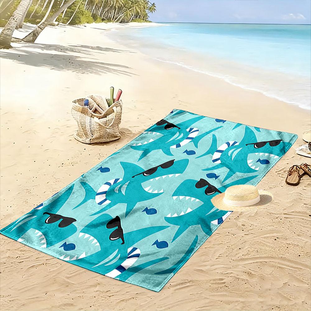 Sharks rocking stylish vibes Print beach towel, quick drying, suitable for travel, outdoor sports, jogging, the beach and swimming, gift