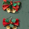 Christmas fresh, sweet, cute, creative linen, mini bow, bell, earring, women's accessory