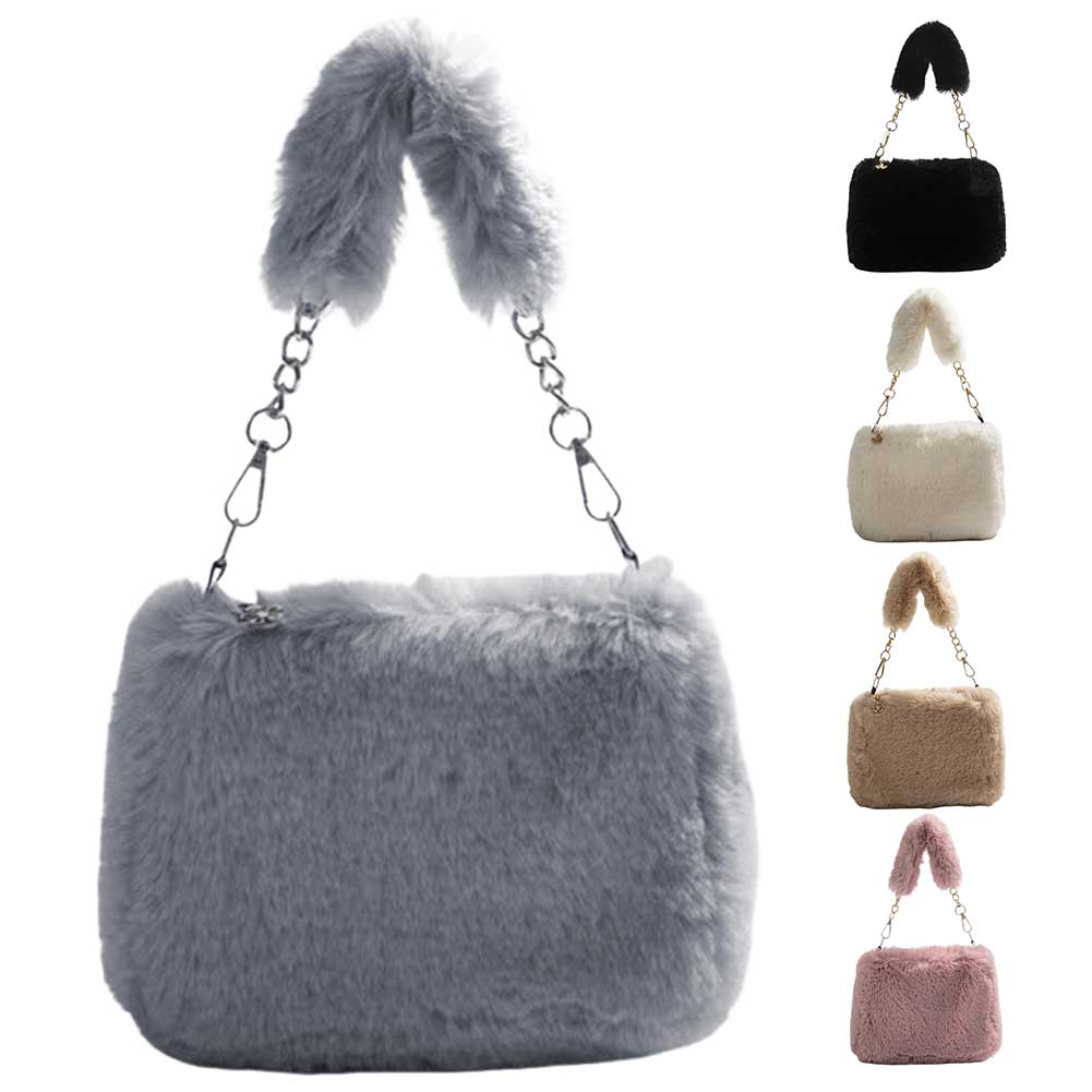 Women Faux Fur Tote Bag Casual Fuzzy Crossbody Bag Versatile Furry Satchel Bag Soft Cute Fall Winter Female Purse