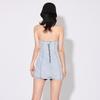 2025 Spring Trend: Sexy Short Denim Dress with Tube Top & Ruffled Floral Design