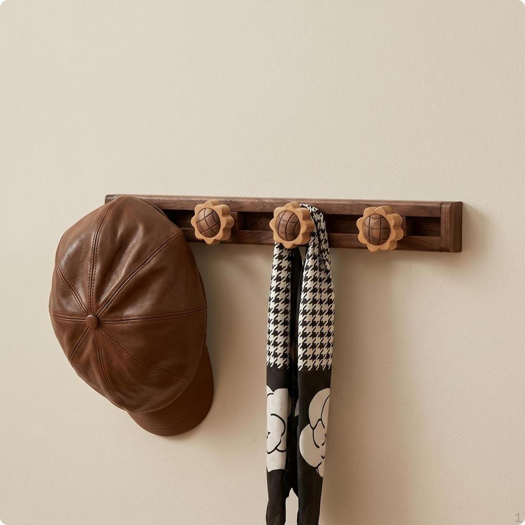 Coat Hook Rail with Sliding Hooks Walnut Finish Wooden Wall Rack Solid Wood