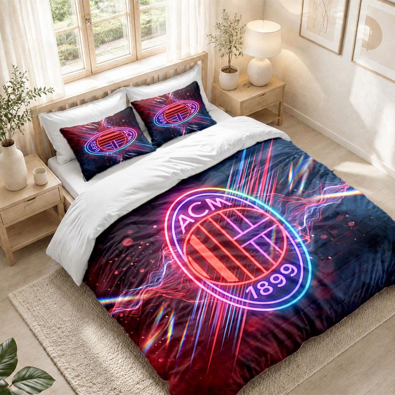 Bedding Set 1 Duvet Cover 2 Pillowcases AC Milan Print Bedroom Home Decoration