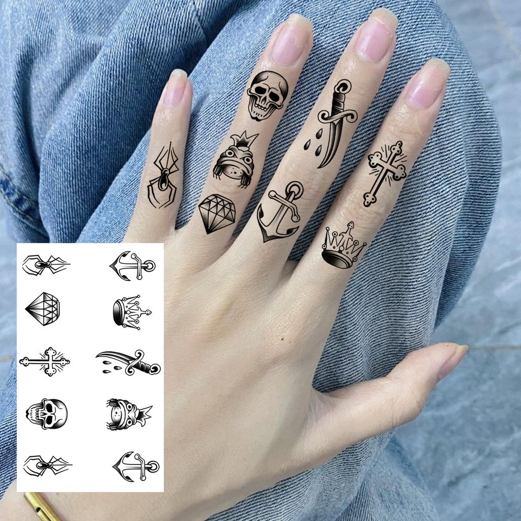 1 Hoja Araña Letra Flor Patrón Pequeño Tatuajes Temporales Para Mujeres Dedo, Pegatina de Tatuaje Falso Realista de Larga Duración