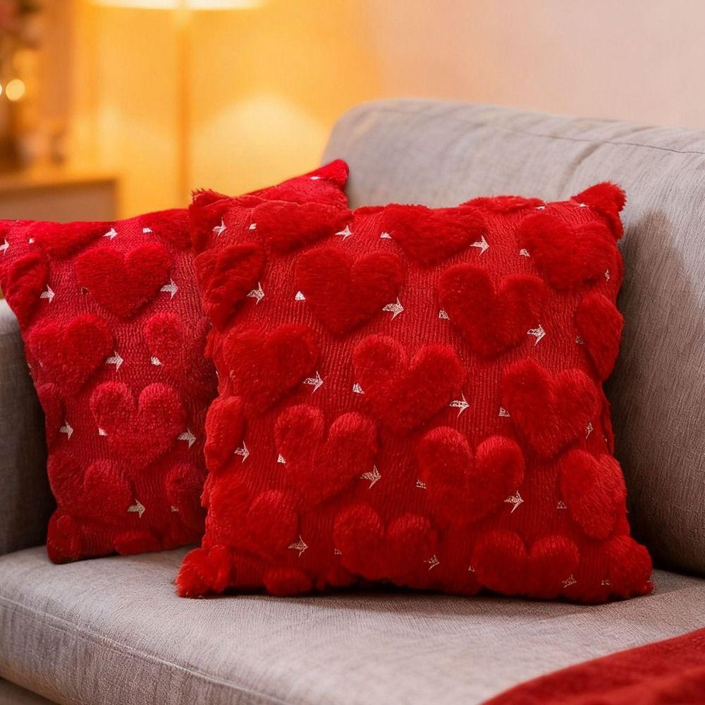 45*45 CM Heart Plush Pillow Cover Soft Throw Pillow Cover Embroidery Pillowcase  Gift