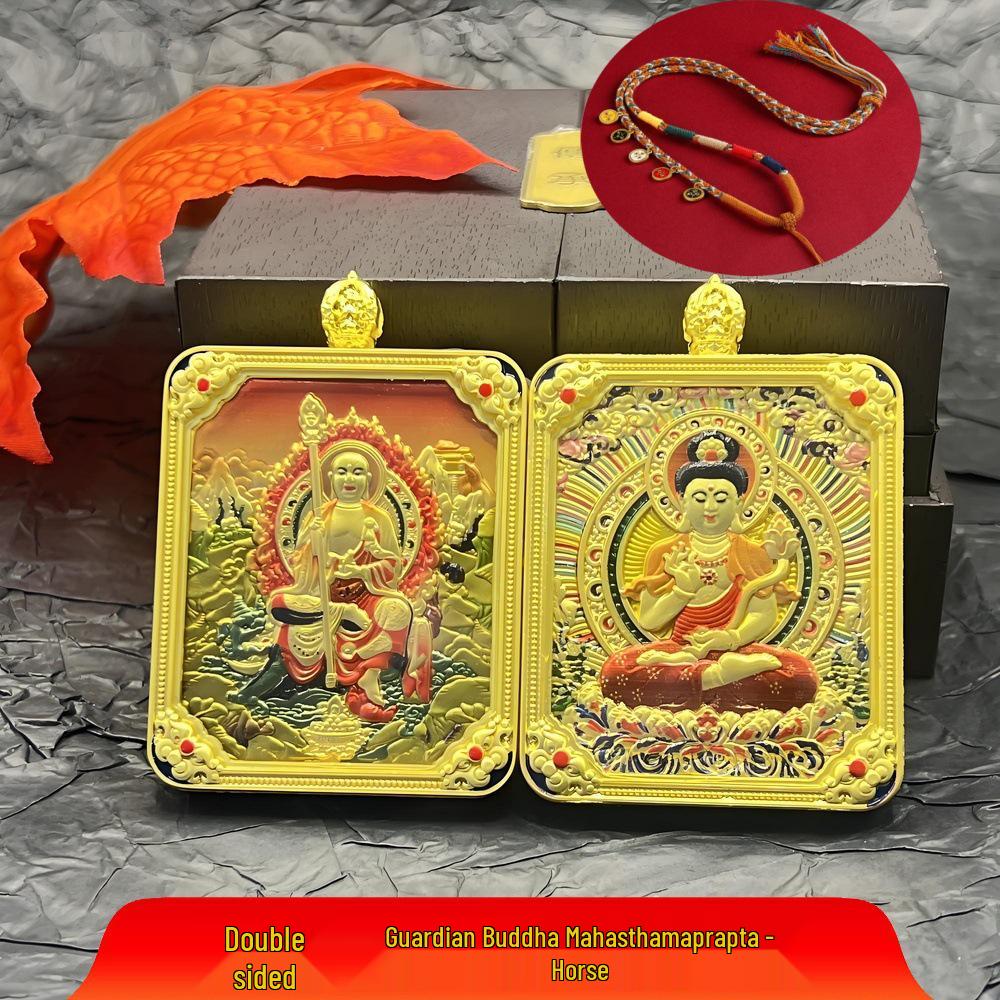 Collana con ciondolo Gahu in acciaio al titanio in stile tibetano con Thangka delle otto divinità guardiane