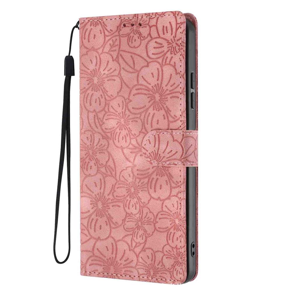 Applicable To iPhone17 Leather Case, Samsung S26 Cherry Blossom Embossed Card Wallet Protective Case Redmi 15C Matte