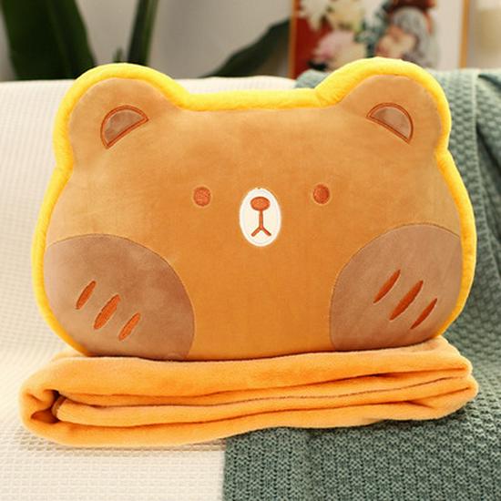 Cartoon Animal Pillow and Blanket: Cute Rabbit, Panda, Pig, Frog Design for Home, Office, or Car Naps