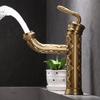 Antique Carved Bathroom Faucet Brass Basin Faucet Bathroom Basin Faucet Copper Tap Rotate Hot & Cold Water Mixer Tap Crane