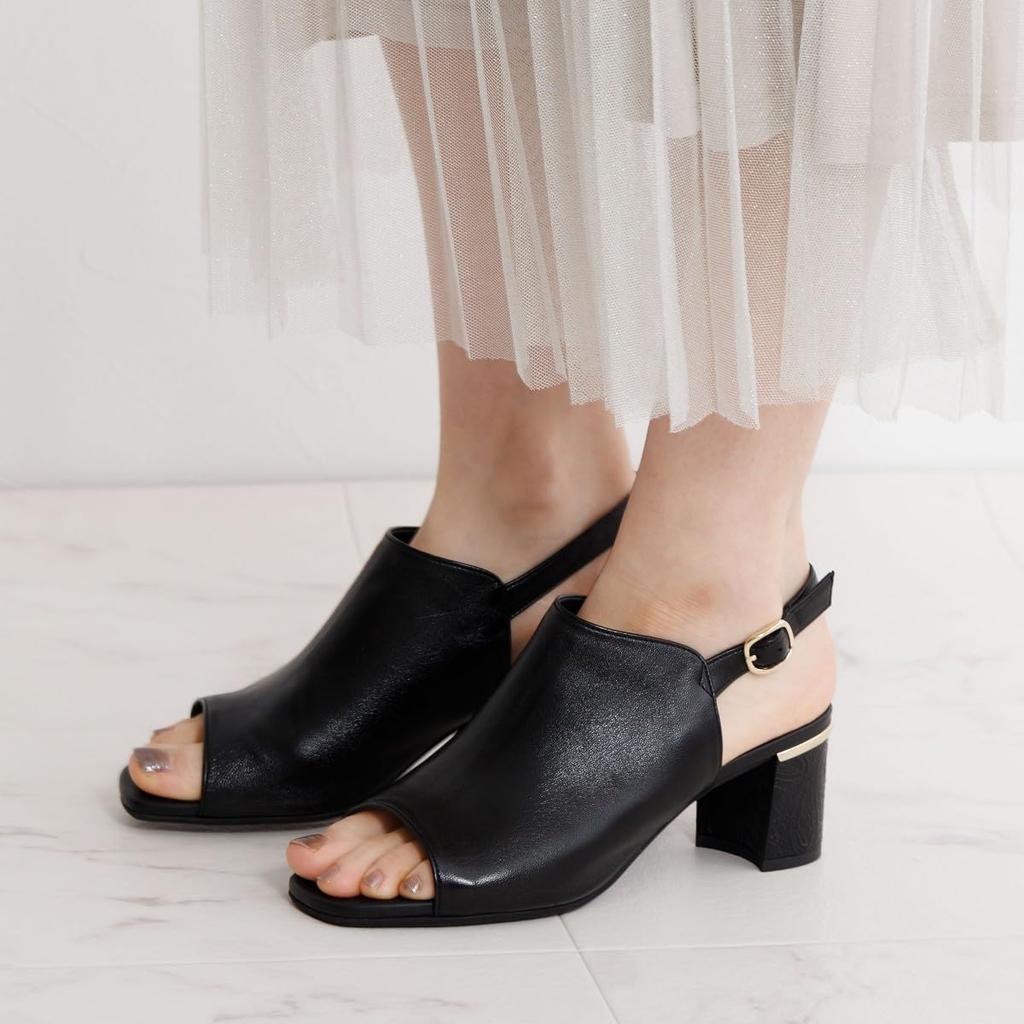 Himiko Chunky Heel Covered Sandals/653203 Black 240