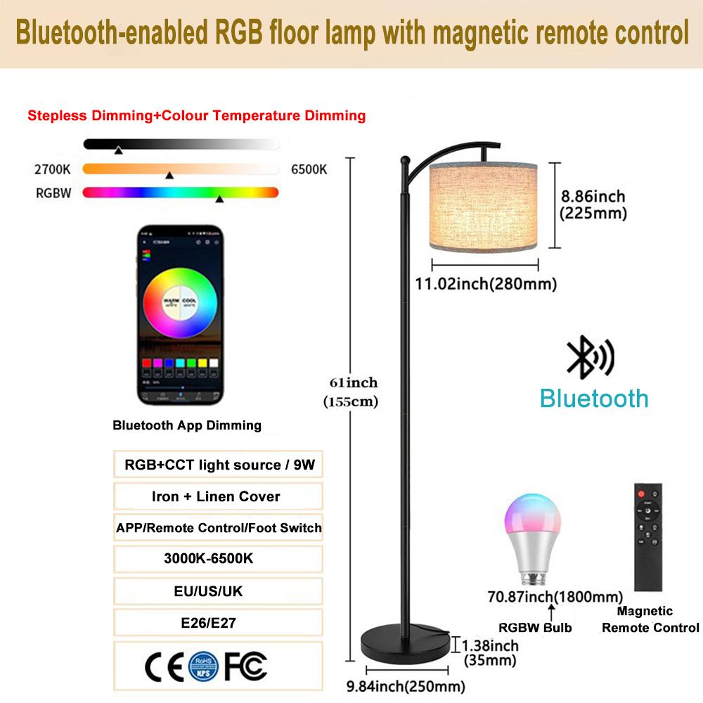 Dimmable Floor Standing Tall Lamp LED Bulb with Lampshade RGB App Music Pickup Colourful Ambient Lighting for Christmas Decor
