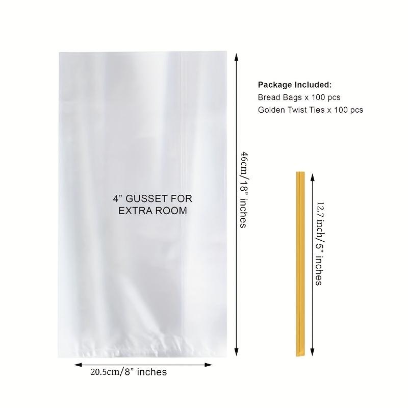 

Pouch Bags with Ties, Reusable, 100 Clear Bags and 100 Ties, Bread Bag for Homemade Packaging, Adjustable Reusable (100 Pieces), Flat Bakery Packaging Pack of 100