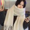 2024 Winter White Thick Solid Color Scarf for Girls - Korean Style, Versatile Student Shawl