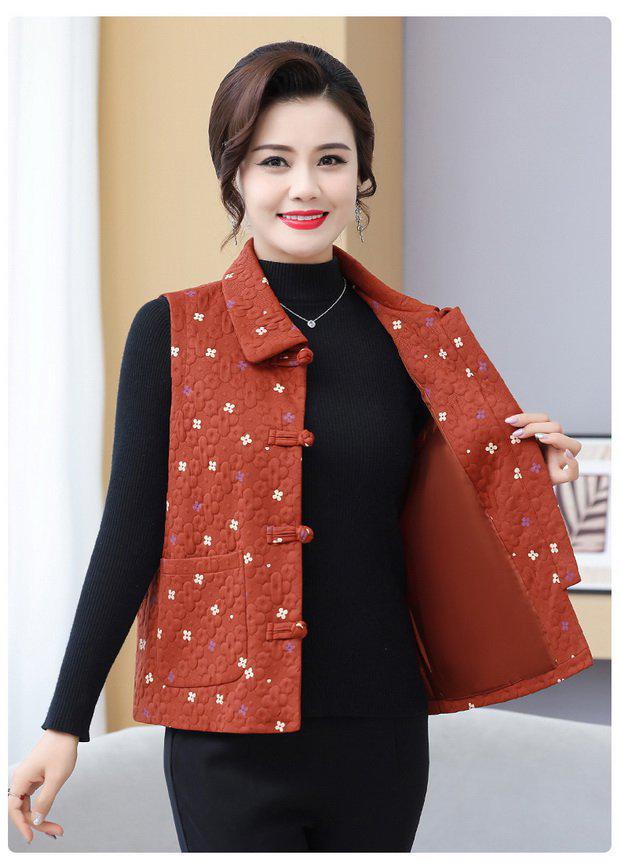 

Spring & Autumn Floral Pipa Button Vest: Women s Casual Lapel Shawl for Middle-Aged & Elderly 3XL [120-130 jin]