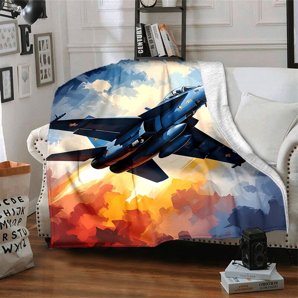 1pc Aircraft Sky Lightweight Flannel Blanket, Comfortable and Warm Blanket, for Office and Camping Sofa Bed, Livingroom123