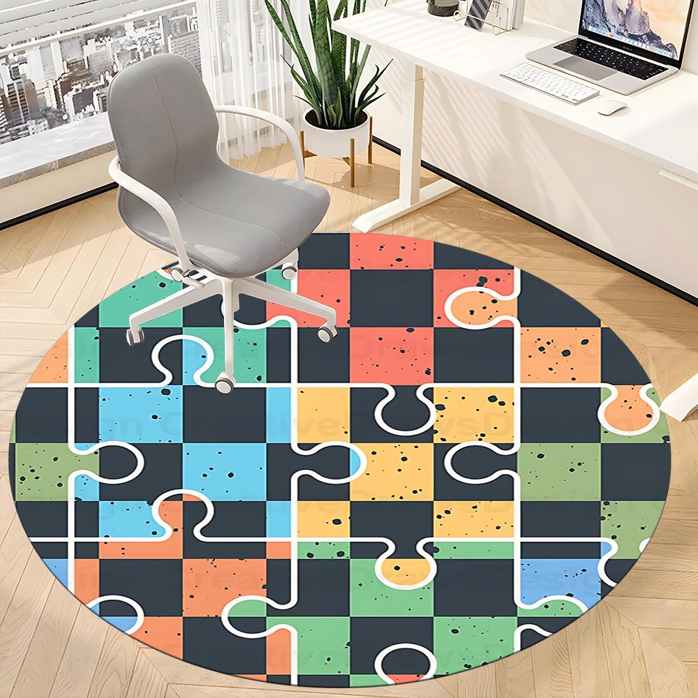 1pc Puzzle Pieces Office Round Area Rug, Indoor Mat Suitable ForOffice, Under Office Chairs Bedroom Living Room Home Decor, Room Decot177