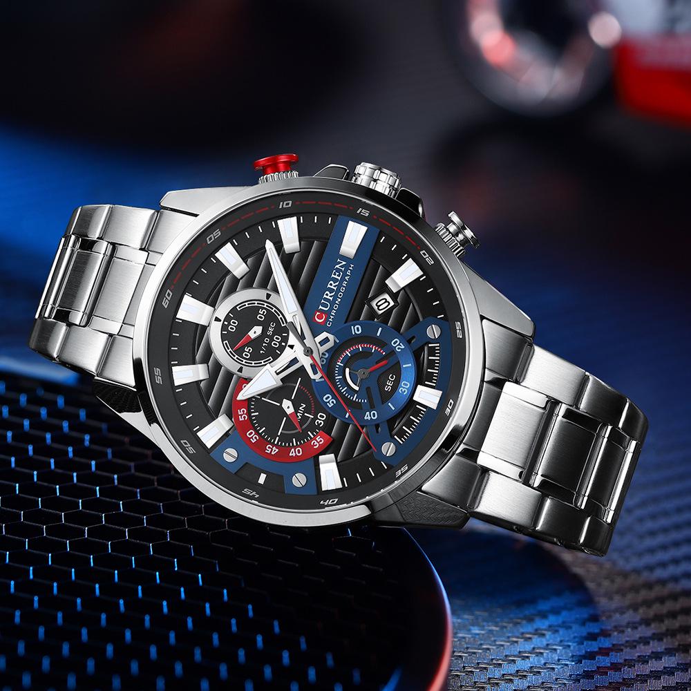 CURREN 8415 Men's Waterproof Stainless Steel Chronograph Quartz Sports Watch with Calendar.