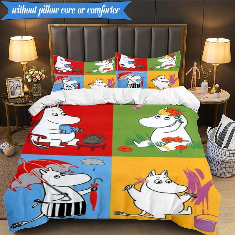 3PCS White Hippo Fishing Adventure Bedding Set,Including 1pc Duvet Cover And 2pcs Pillowcases Perfect for Bedroom, Dormitory, Fan Christmas Gift