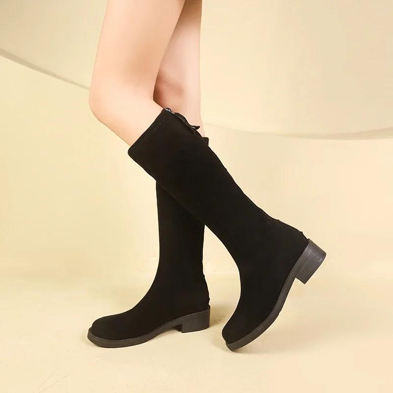 Winter Boots for Women 2024 Hot Selling New Fashionable Round Head Mid Calf Rear Zipper Paired with Outdoor Casual Women's Boots