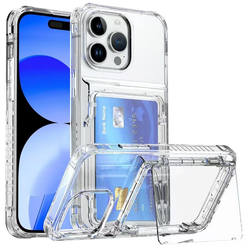 Suitable for Apple 16Promax Transparent Phone Case Flip Cover 15 Card Slot Stand 14 Full Crystal Transparent Protective Case