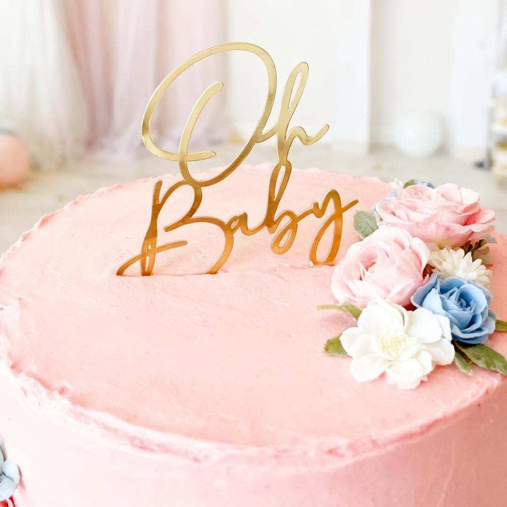 Acrylic Gold Oh Baby Cake Topper, Baby Welcome Party Cake Decoration Acrylic Cake Decoration for Baby Shower Gender Reveal Birthday Party Supplies