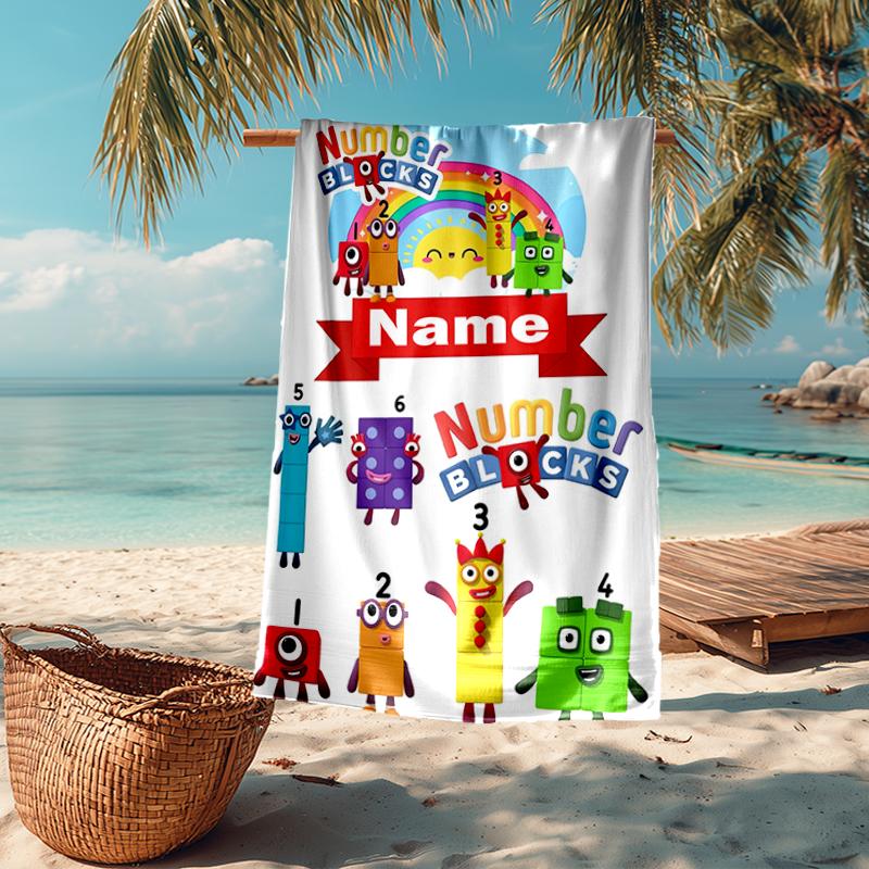 Custom Name Ultra-Soft Beach Towel with Numberblocks Theme,Ideal for Pool - Camping, Diving - Perfect Travel Essential, Vibrant Beach Towel.
