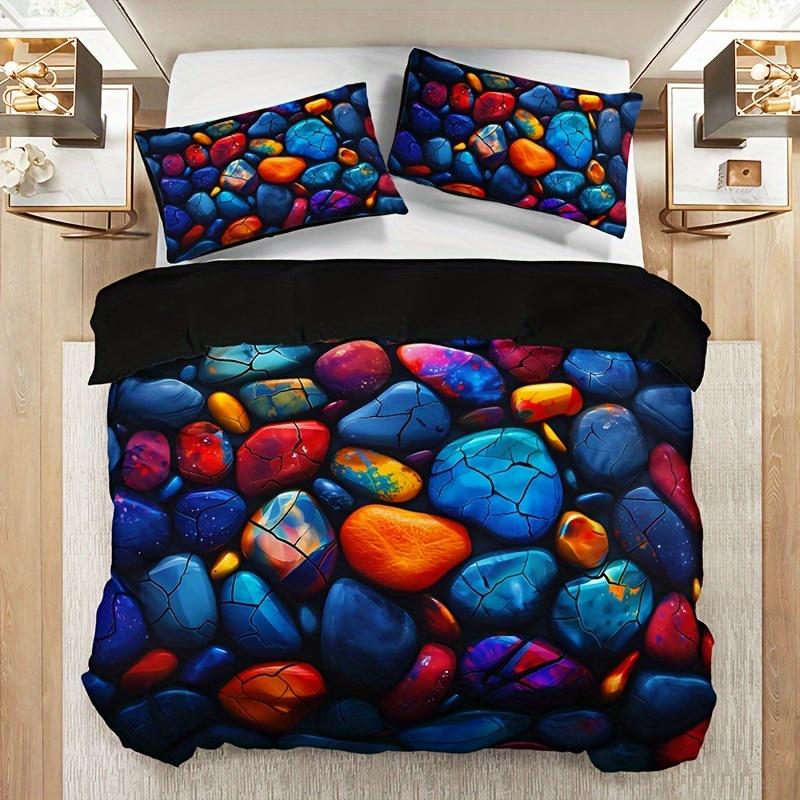 3Pcs Colorful Textured Stone Duvet Cover Set, 1 Duvet Cover + 2 Pillowcases (No Insert), Soft And Comfortable Breathable Bedding