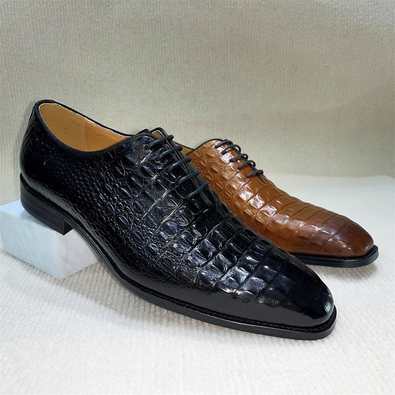 Fashion Men's Genuine Leather Oxford Shoes Crocodile Pattern Fashionable Casual Business Shoes Comfortable Breathable Slip-On Dress Shoe
