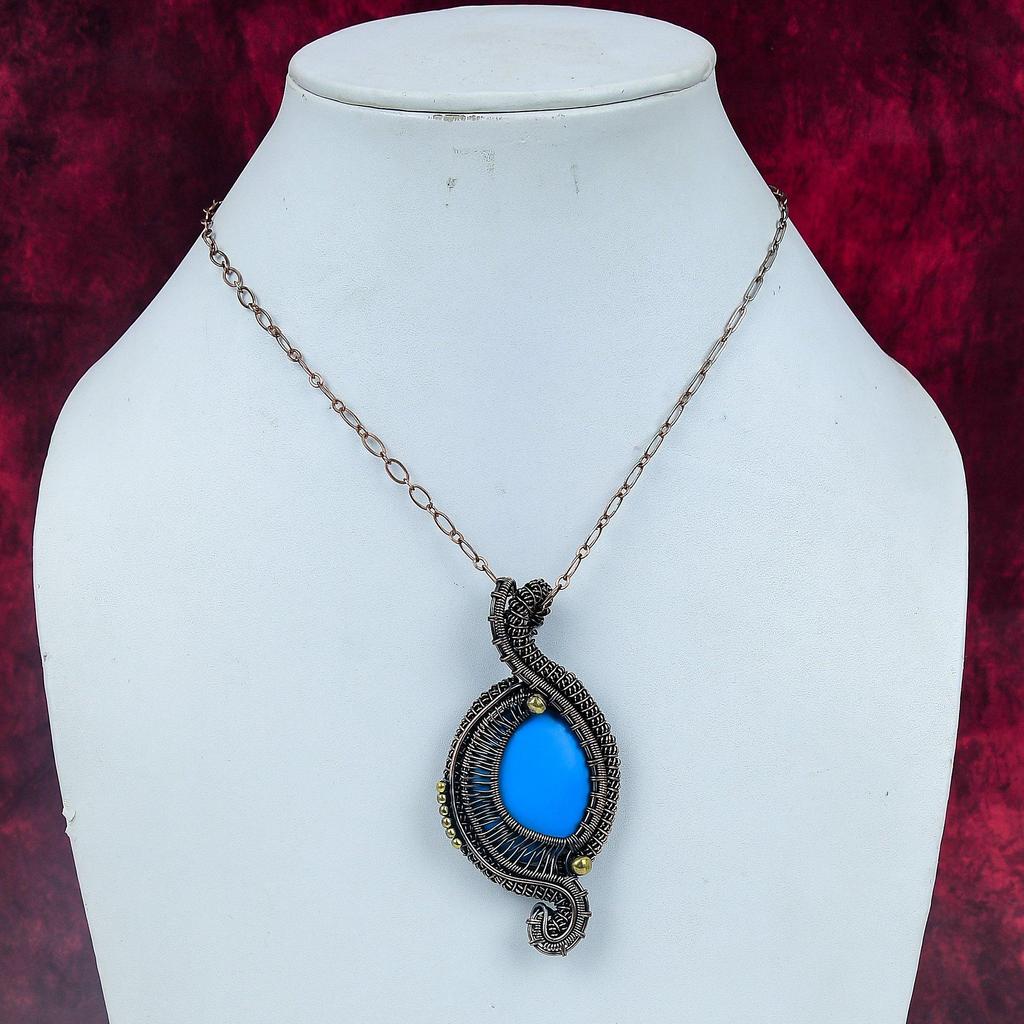 Sleeping Beauty Turquoise Gemstone Pendant Handmade Copper Wire Wrapped Pendant