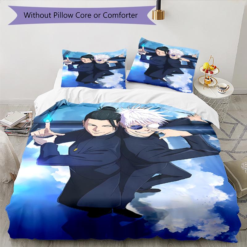 3pcs Jujutsu Kaisen Bedding Set Duvet Cover Closure Includes 1 Duvet Cover & 2 Pillowcases, Soft and Comfortable for All Seasons.