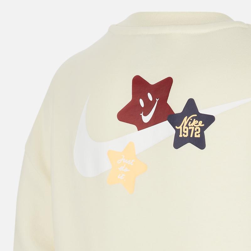Nike Sweatshirt Embroidered Logo Round Neck Loose Casual Fleece Long Sleeve Kids Tops Coconut-Milk FV8449-113