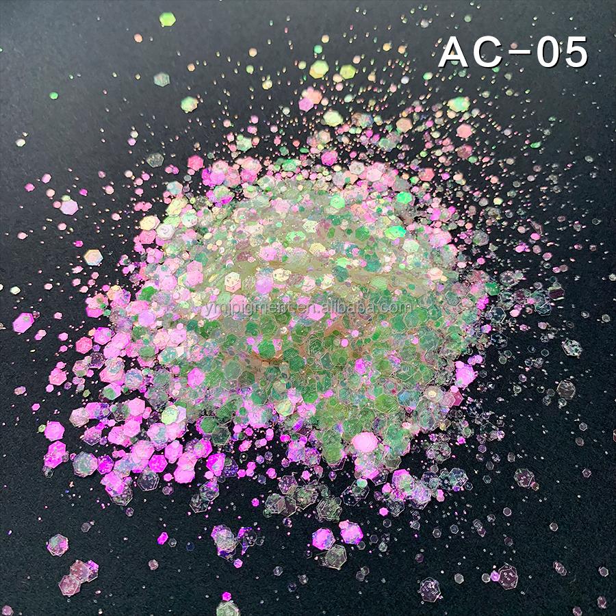 Rainbow Color Glitter Mix Iridescent Color Shifting Chunky Glitter Powder for Nail Art Tumblers Craft Slime