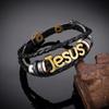 New Multi-Layer Leather Woven Beads Jesus Bracelet Charm Men's Bracelet Fashion Religious Christian Accessories Talisman Jewelry