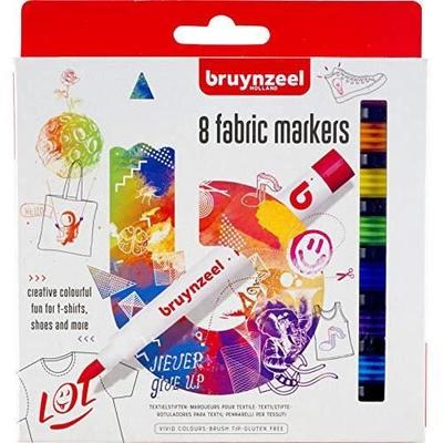 Bruynzeel Textilstifte - 8 sortierte Farben - Pinselspitze zur Individualisierung von Kleidung und Textilien