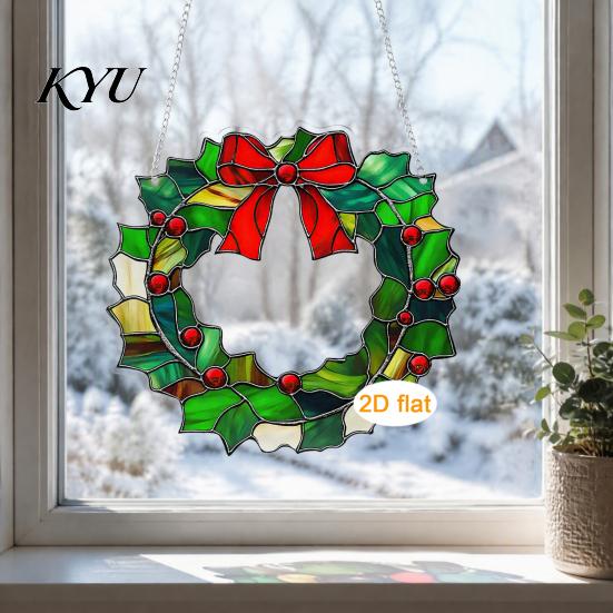 Christmas Tree Accessories Acrylic Garland Pendant, Double-sided Wreath Hanging Ornament, Lightweight Ornaments Decor with Lanyard for Holiday