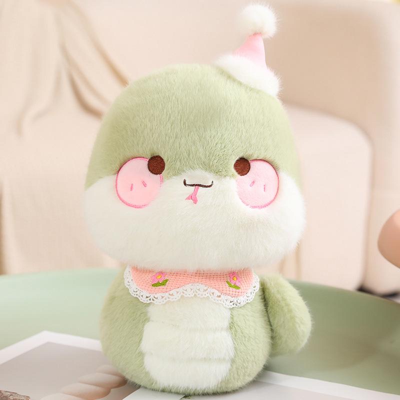 Adorable Zodiac Snake Plush Toy - Light Green & Sky Blue