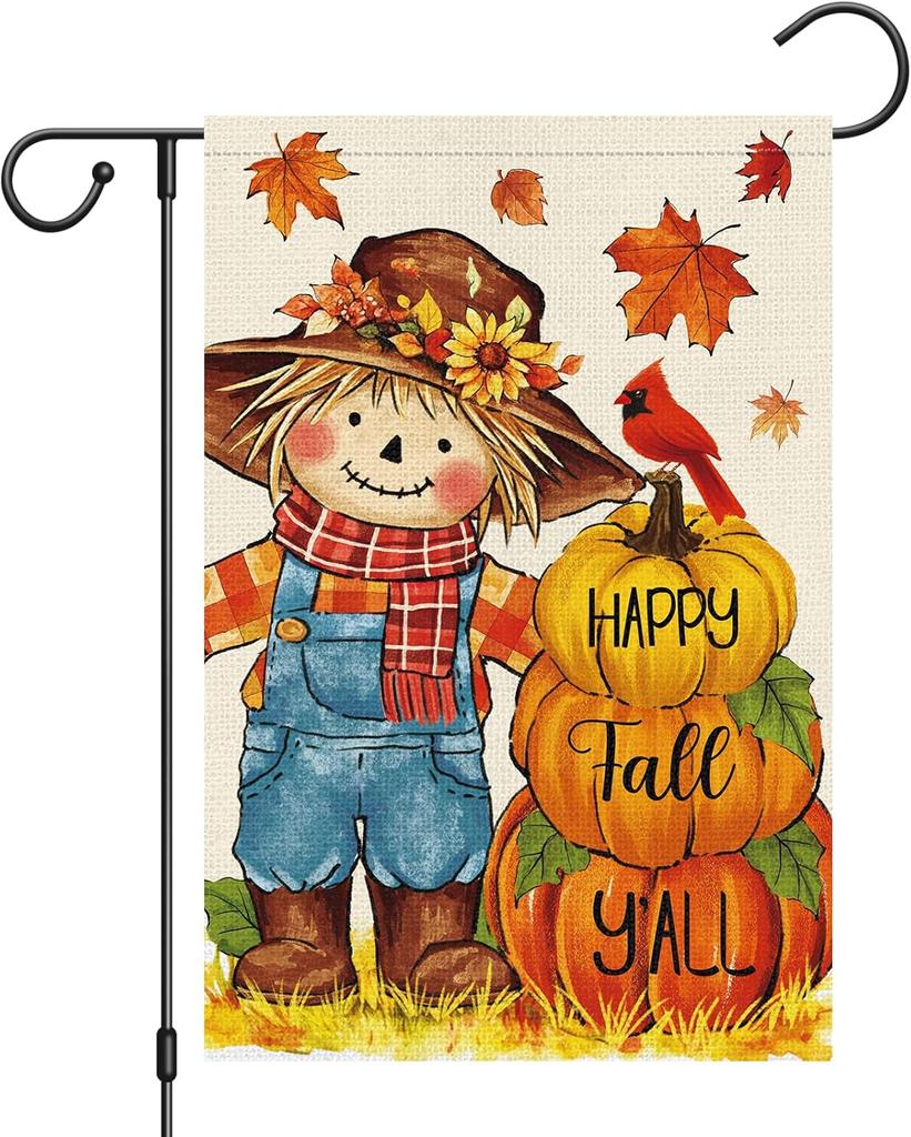 Heyfibro Happy Fall Y'all Pumpkins Garden Ag 12x18 Inch Double Sided Burlap, Autumn Scarecrow Cardinal Yard Ags for LLE