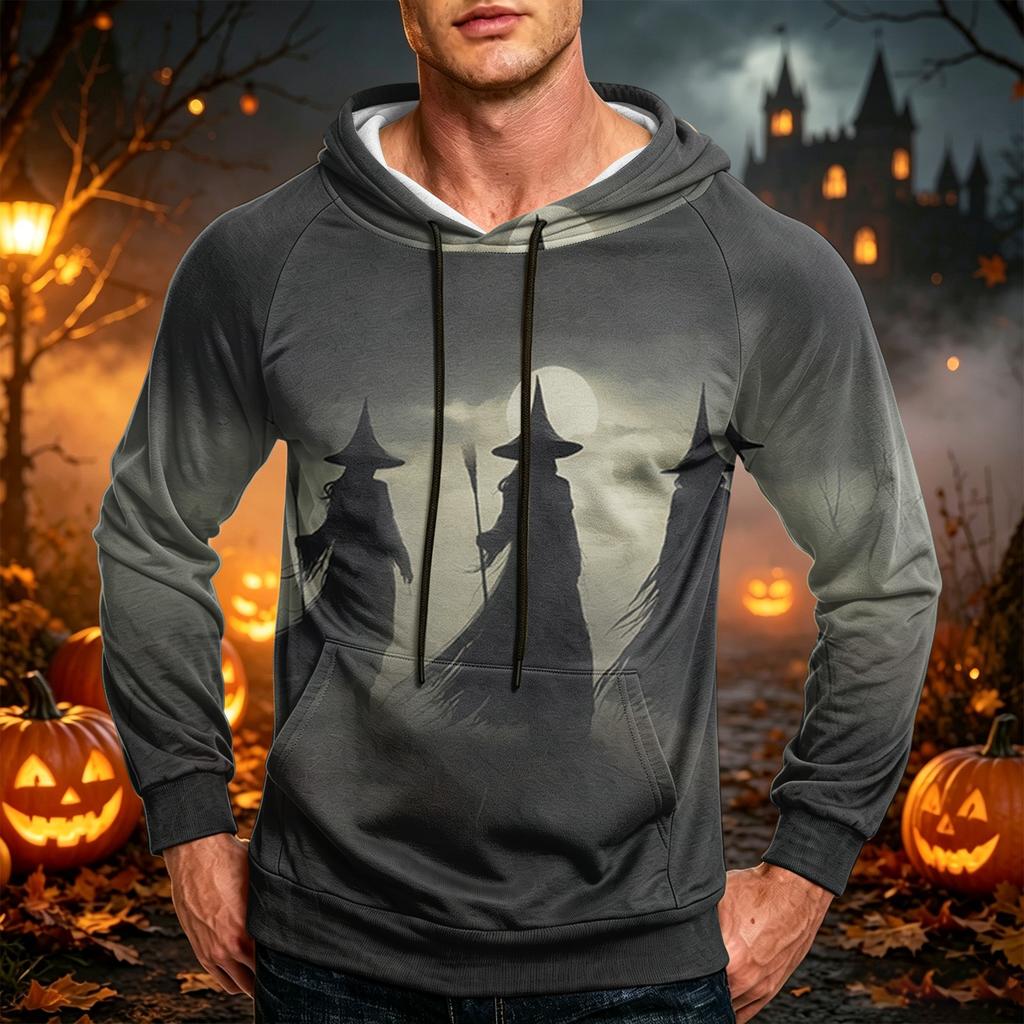 Men's Casual Loose Fit Hoodie with Pocket , Drawstring and Printed Design