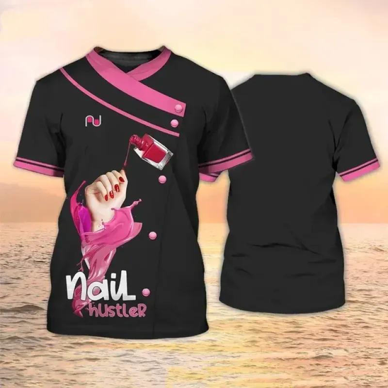 Manicurist Shirt Women's T-shirt 3D Nail Polish Printed Harajuku Short Sleeve Tees Summer Fashion Pullover Female Casual Tops