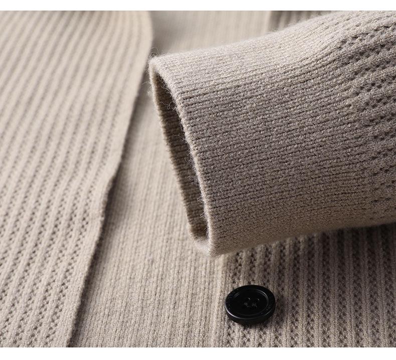 Men's Solid Color Knit Cardigan - Anti-Pilling Casual Jacket for Autumn/Winter 2024