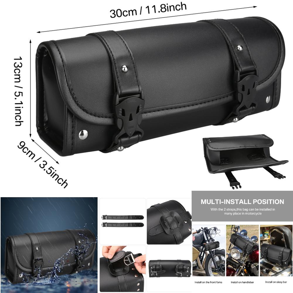 Motorcycle Saddlebags PU Leather Front Fork Tail Tool Bag Luggage For Harley Chopper Bobber Cruiser Sportster XL 883 1200 Bag
