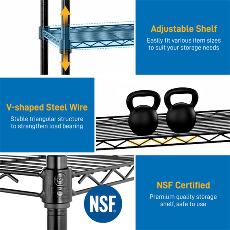 Raft de depozitare din oțel carbon, cu asamblare modificabilă, de podea, negru, raft de depozitare pentru bucătărie, suport pentru cuptor cu microunde