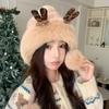Thick Velvet Lei Feng Hat for Women In Autumn and Winter Cute Deer Antler Fur Ball Warm Ear Protection Hat Outdoor Cold Proof Plush Hat