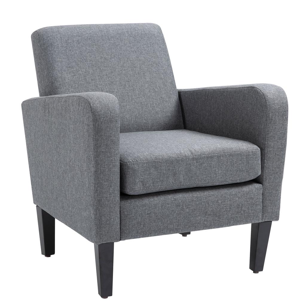 Single Armchair, Recliner Chair, Upholstered Chair with Wooden Legs, Linen-Look Fabric, 66 x 72 x 74 cm, Light Grey